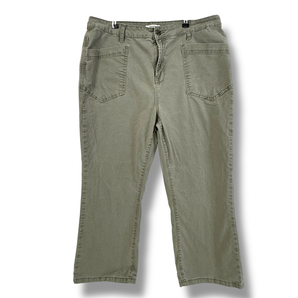 Kensie Jeans Women's 14 Savannah High Rise Flare Crop Olive Stretch